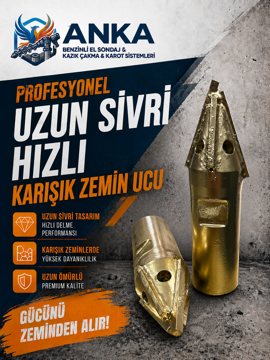 PROFESYONEL 32 MM HIZLI UZUN SİVRİ KARIŞIK ZEMİN ELMAS UCU - Anka Hilti Karot